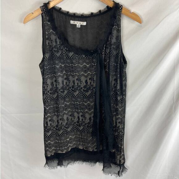 CABI Emily Lace Overlay Tie Bow Neckline Tank Blouse #552 Size Small - Picture 2 of 8